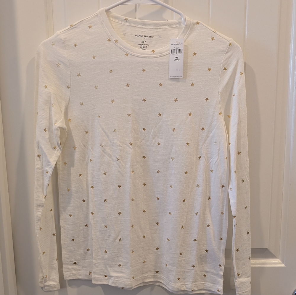 Banana Republic White Top with Gold Stars